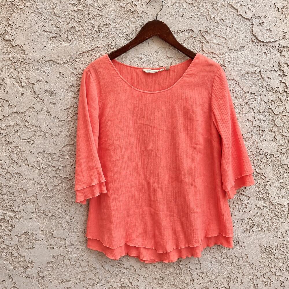 Soft Surroundings Lightspun Coral Ruffle Sleeve Top Top M